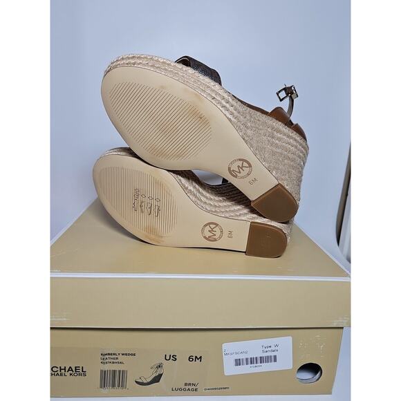 Michael Kors Kimberly Logo and Leather Wedge Brown Sandal Size 6M - Picture 6 of 10